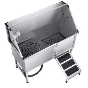 Stainless Steel Dog Washing Station, 62 inch Pet Grooming Tub w/ Ramp, PE Water Filter Board